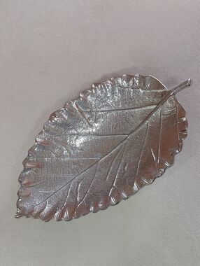 Silver Leaf-Shaped Decorative Plate. Made In India